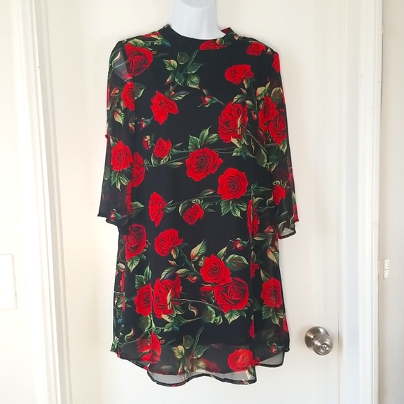 Rose Print Mini Dress - Picture 1 of 13